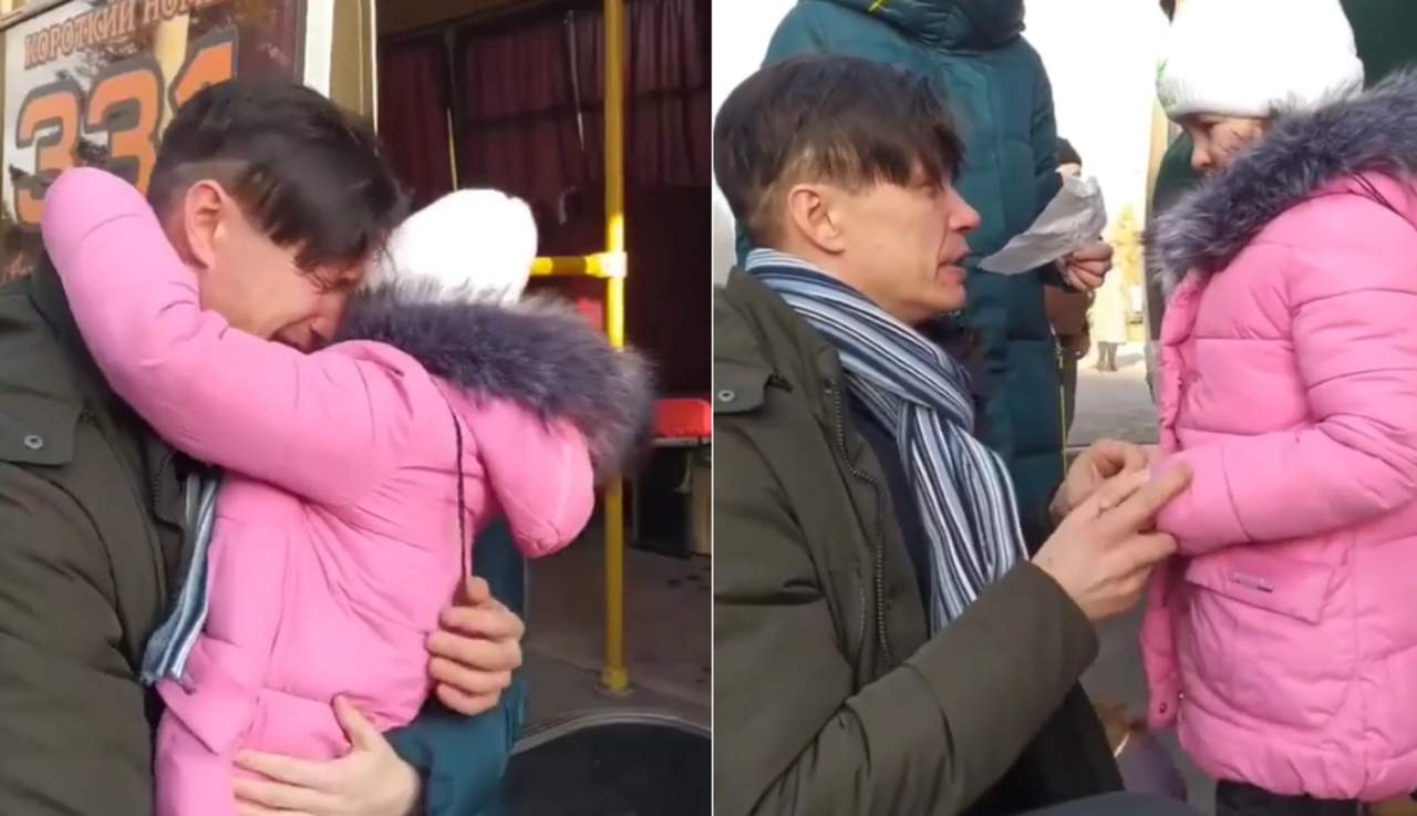 Padre ucraniano se despide de sus hijos entre lágrimas.