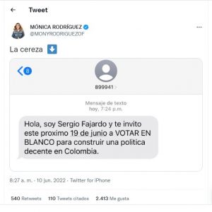 Mónica Rodríguez se va en contra de Sergio Fajardo y luego borra su denuncia