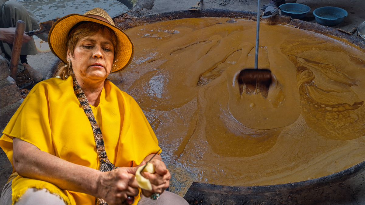 Señora cocinando y preparación de la panela en el fondo. Crédito: Getty Images