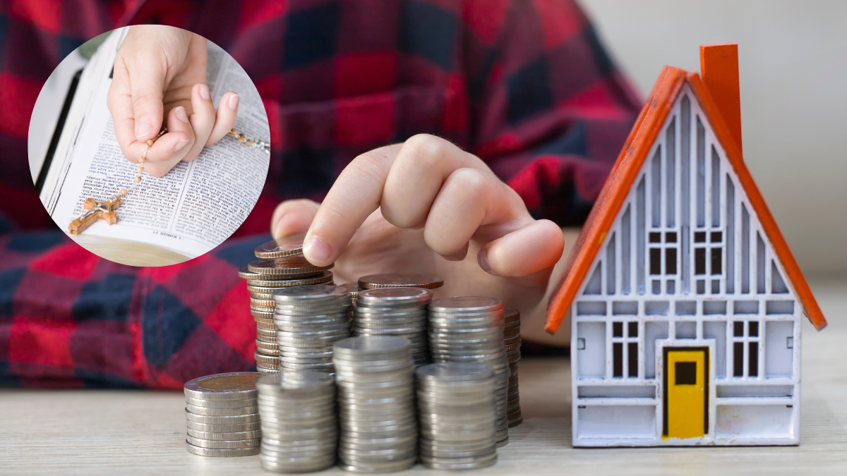 Oración con Biblia y rosario y una persona contando ahorros (créditos: Getty Images)