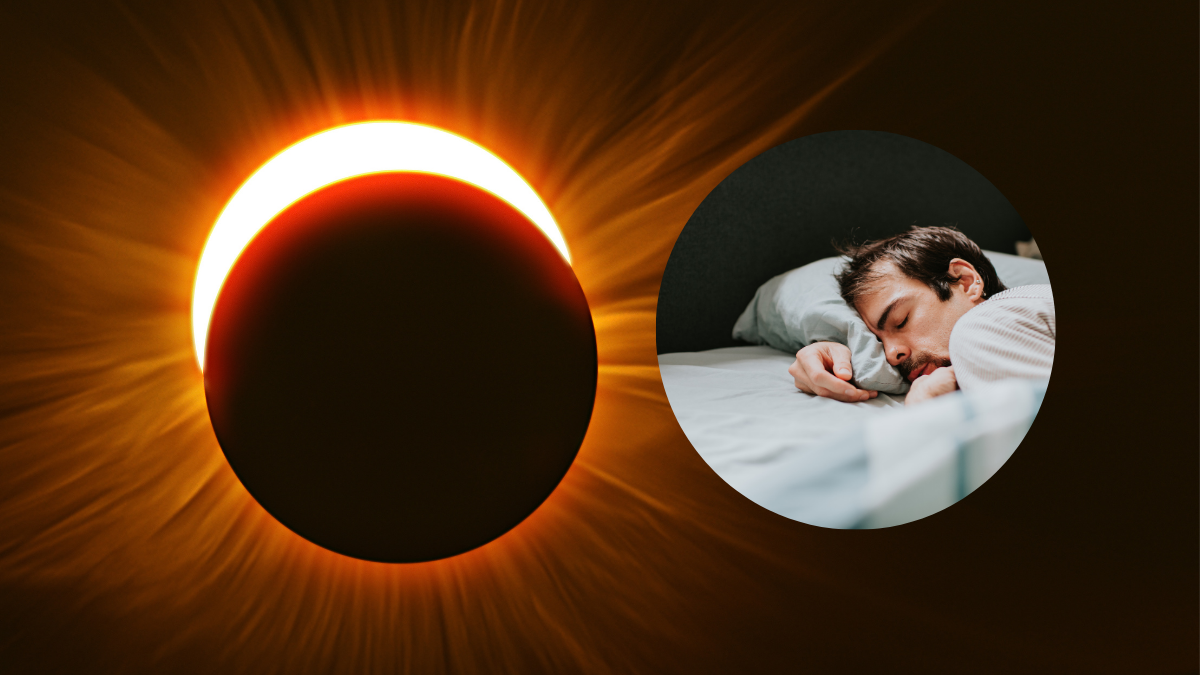 Foto de un hombre durmiendo y soñando. Foto de un eclipse. Noticias Bésame