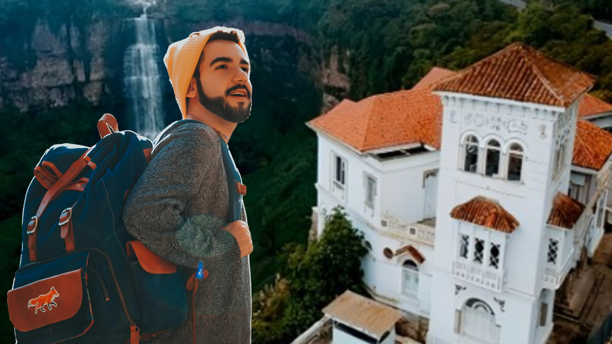 Turista viajando y Salto del Tequendama de fondo. Crédito: Alcaldía de Soacha/Getty Images.