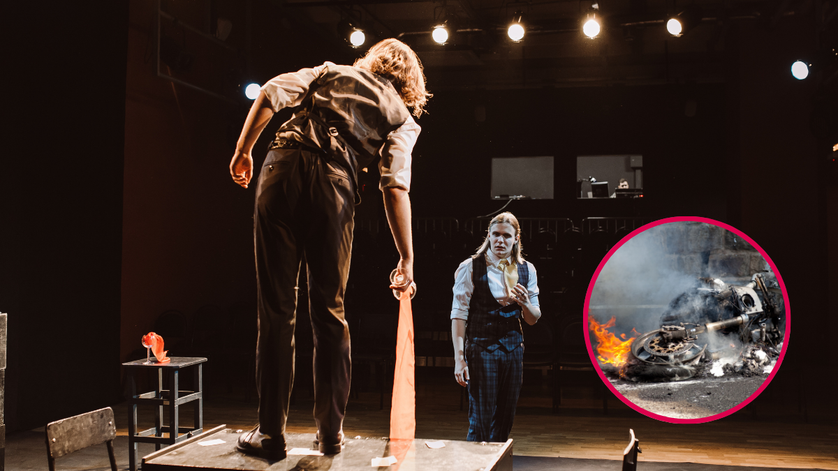 Teatro y una moto en accidente. | Crédito: Getty images.