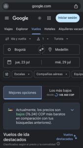 Google Travel vuelos baratos en Colombia